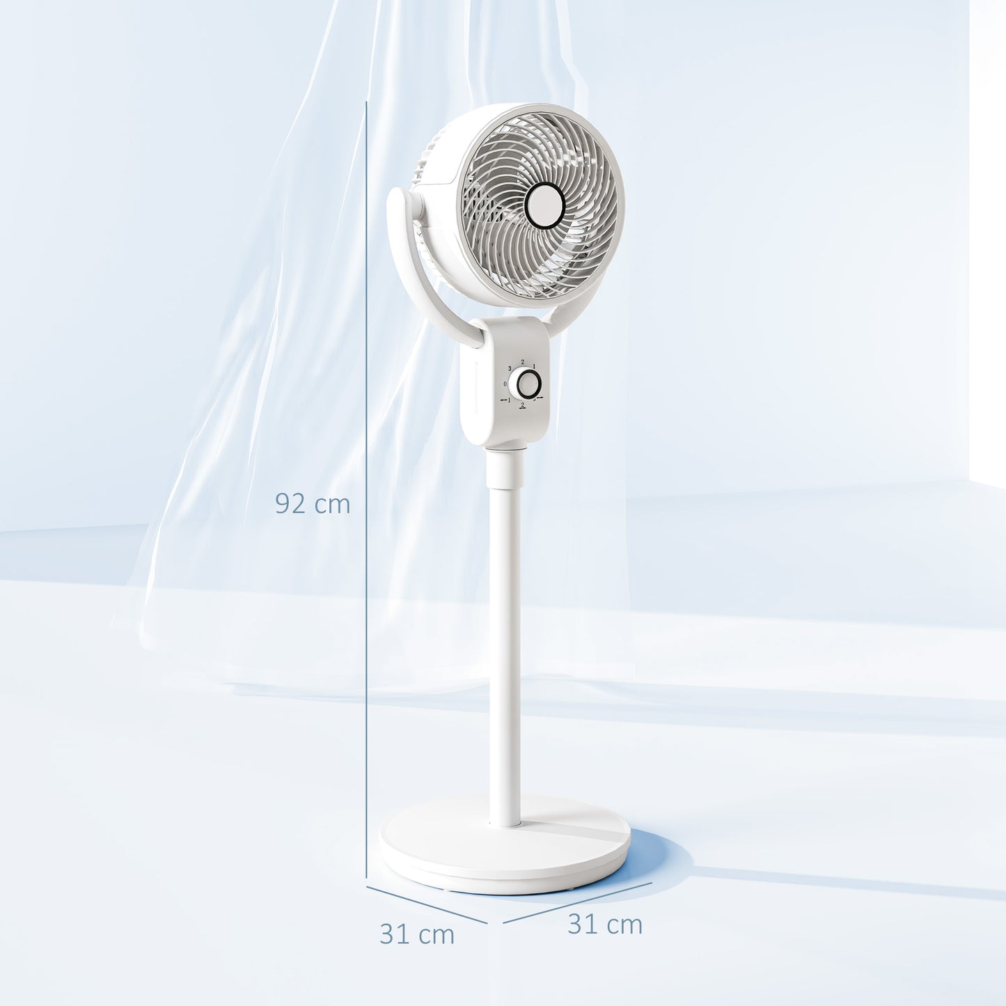 HOMCOM Pedestal Air Circulation Fan With 70 Degree Oscillation And 90 Degree Tilt Energy Efficient White