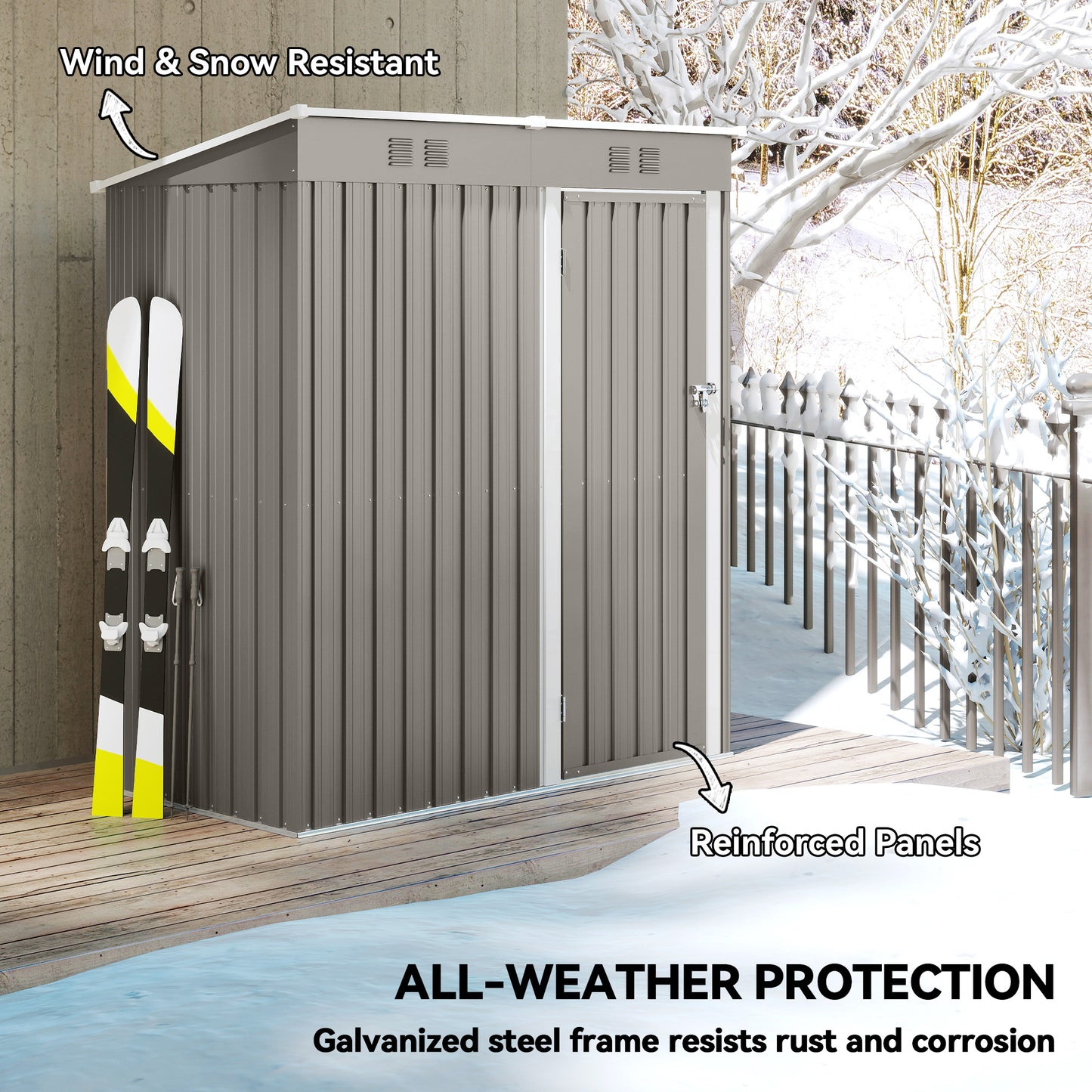 Outsunny 5 x 3 ft Lean To Garden Shed Outdoor Storage Shed With Lockable Door And Vents Light Grey