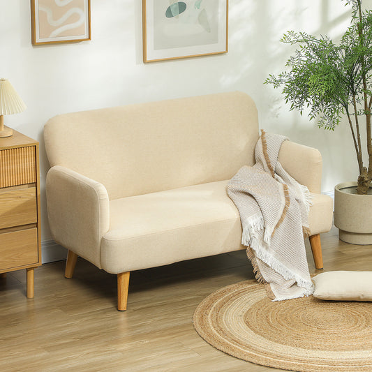 HOMCOM Velvet Feel Fabric 2 Seater Sofa Loveseat With 21cm Thick Padding And Wood Legs Cream White