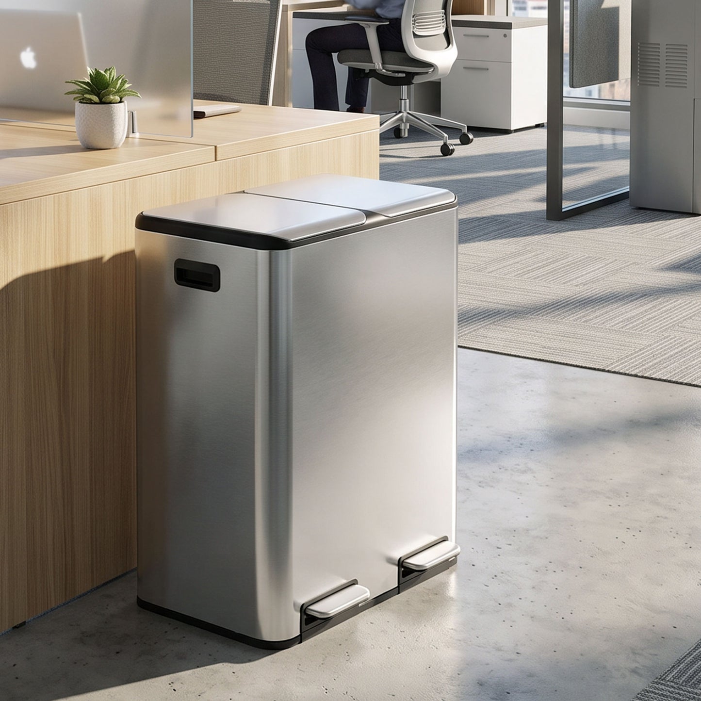 Homcom Dual Compartment Kitchen Waste Bin 60L Stainless Steel Pedal Soft Close