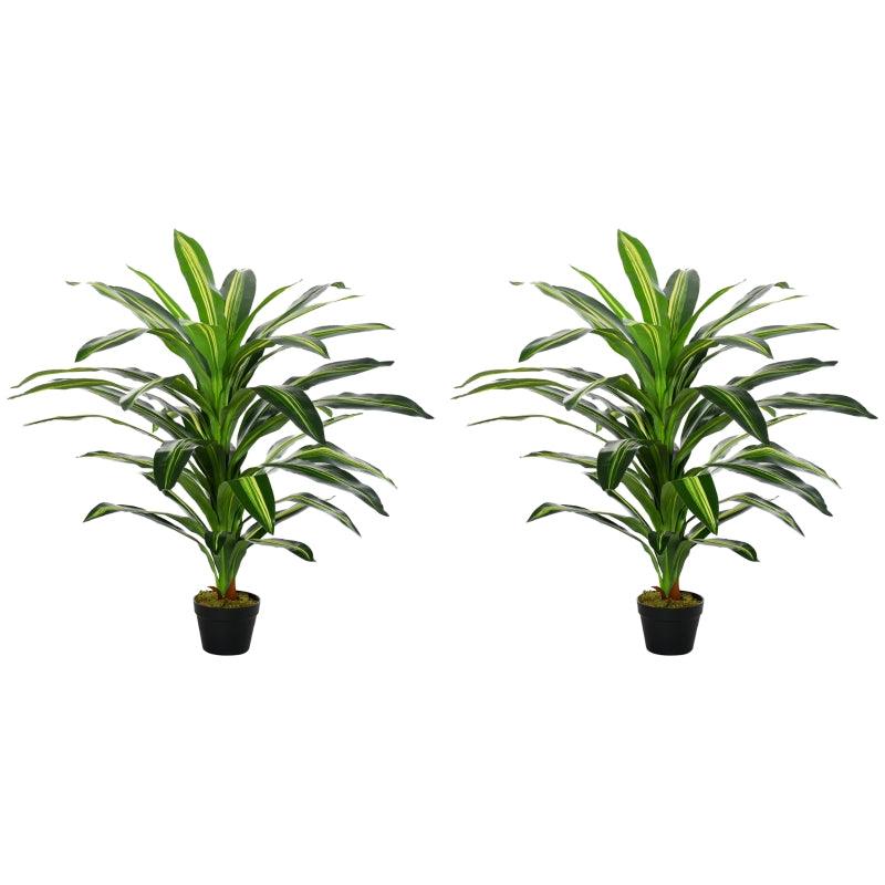 Outsunny 110cm/3.6FT Artificial Dracaena Tree - Set of 2 Decorative Plants with 40 Leaves - ALL4U RETAILER LTD