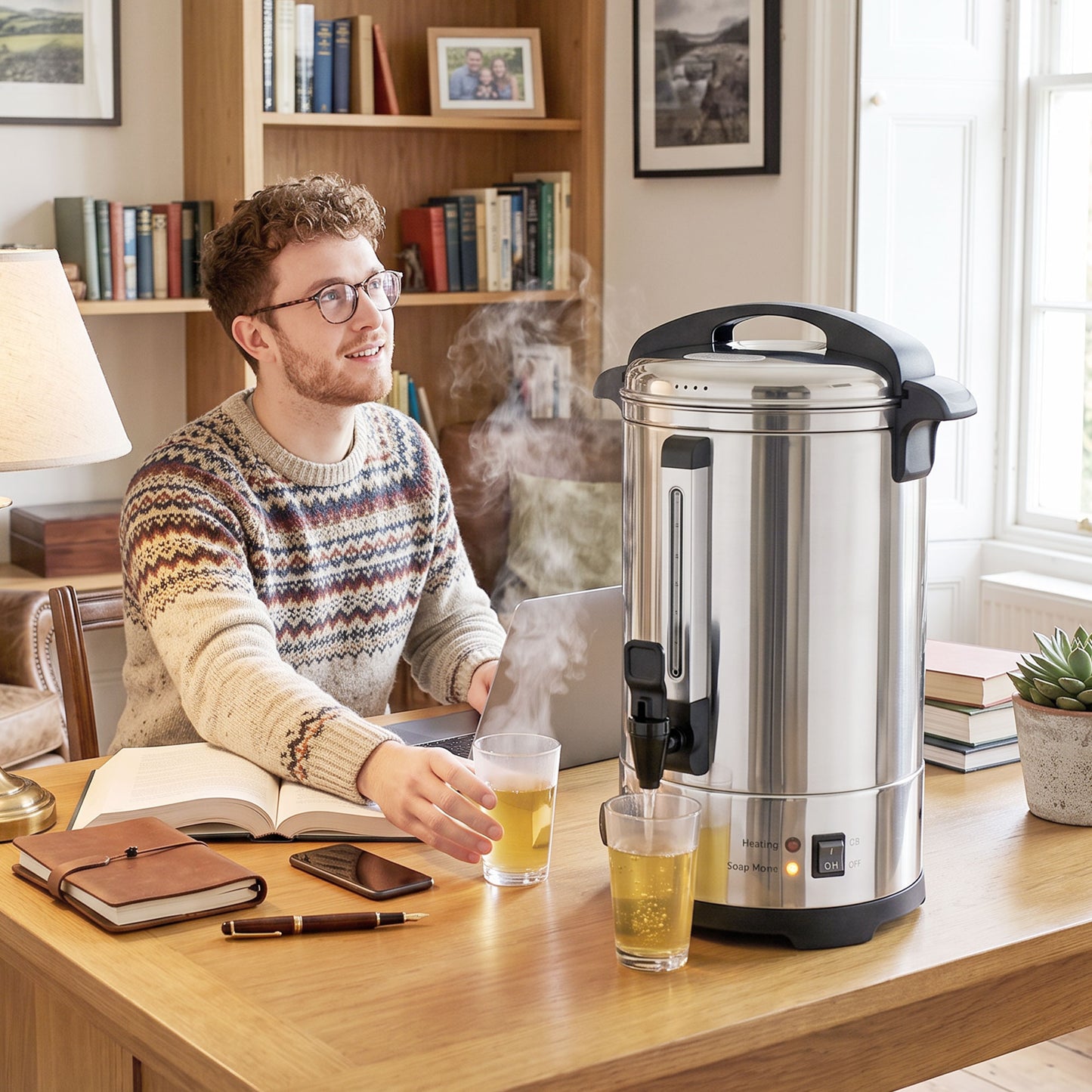 HOMCOM 6.5L Catering Urn 1500W Stainless Steel Hot Water Boiler Dispenser Thermostat Keep Warm Function Easy Pour Tap