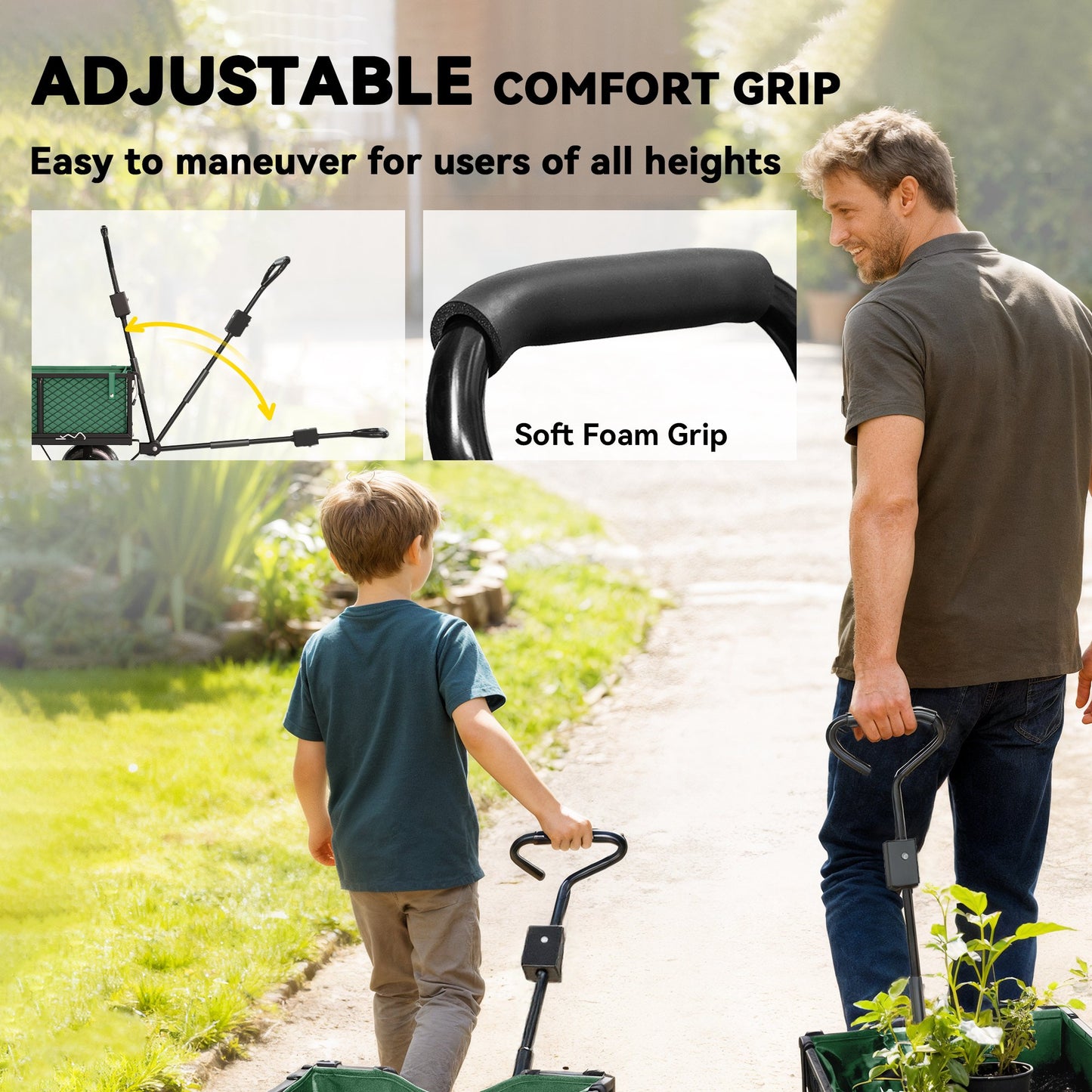 Outsunny 114L Steel Frame Garden Cart Trolley Green With Removable Waterproof Bag