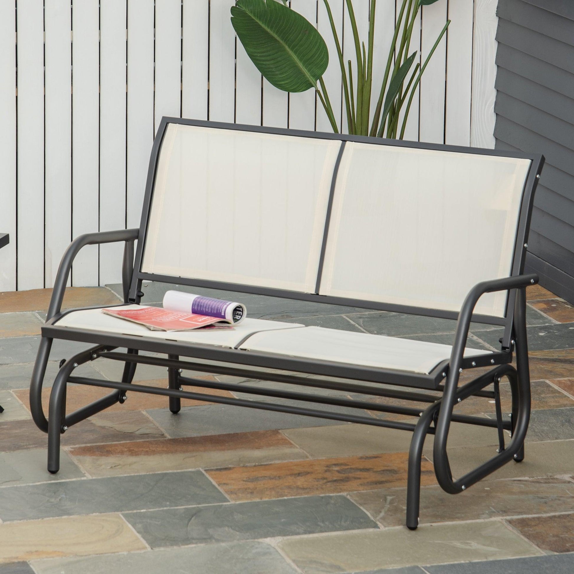 Outsunny 2-Person Patio Glider Bench Gliding Chair Loveseat w/ Armrest Beige - ALL4U RETAILER LTD