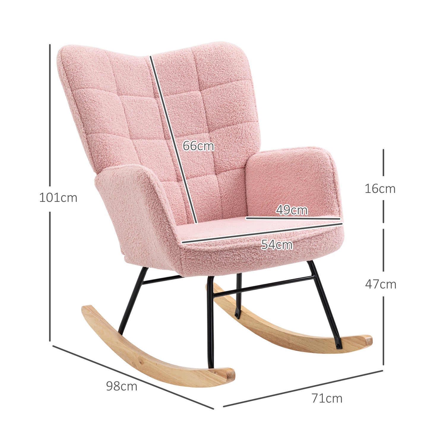 HOMCOM Soft Fleecey Rocking Wingback Chair Pink Large Plush Comfort With High Back And Armrests