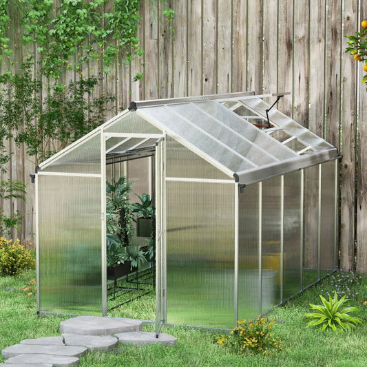 Outsunny 10x6ft Aluminium Frame Walk-In Greenhouse with Foundation Base - Gardening Plant House for Outdoor Growing - ALL4U RETAILER LTD