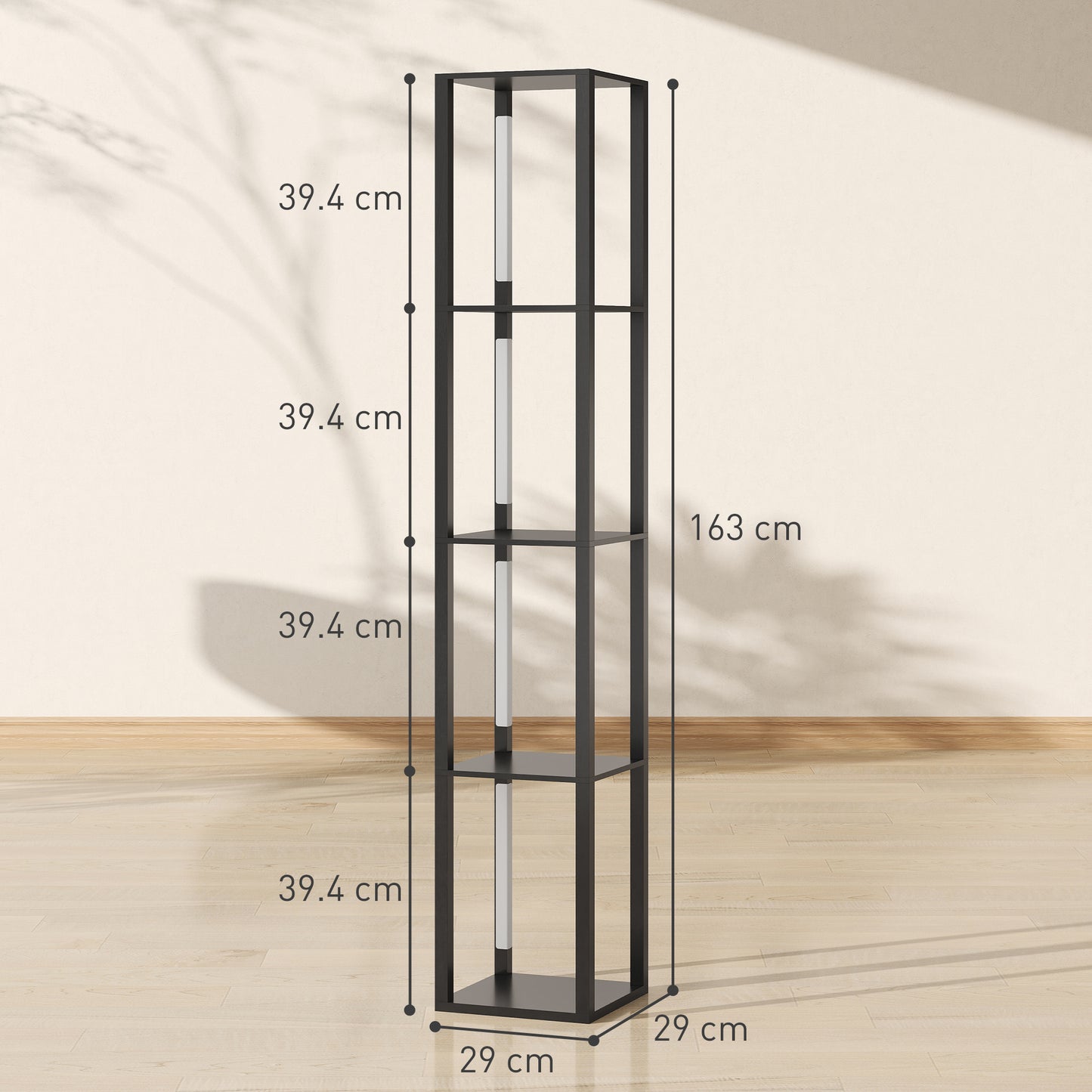 HOMCOM LED Floor Lamp With Shelves Modern Dimmable Standing Lamp With 3 Brightness Levels And Foot Switch Black
