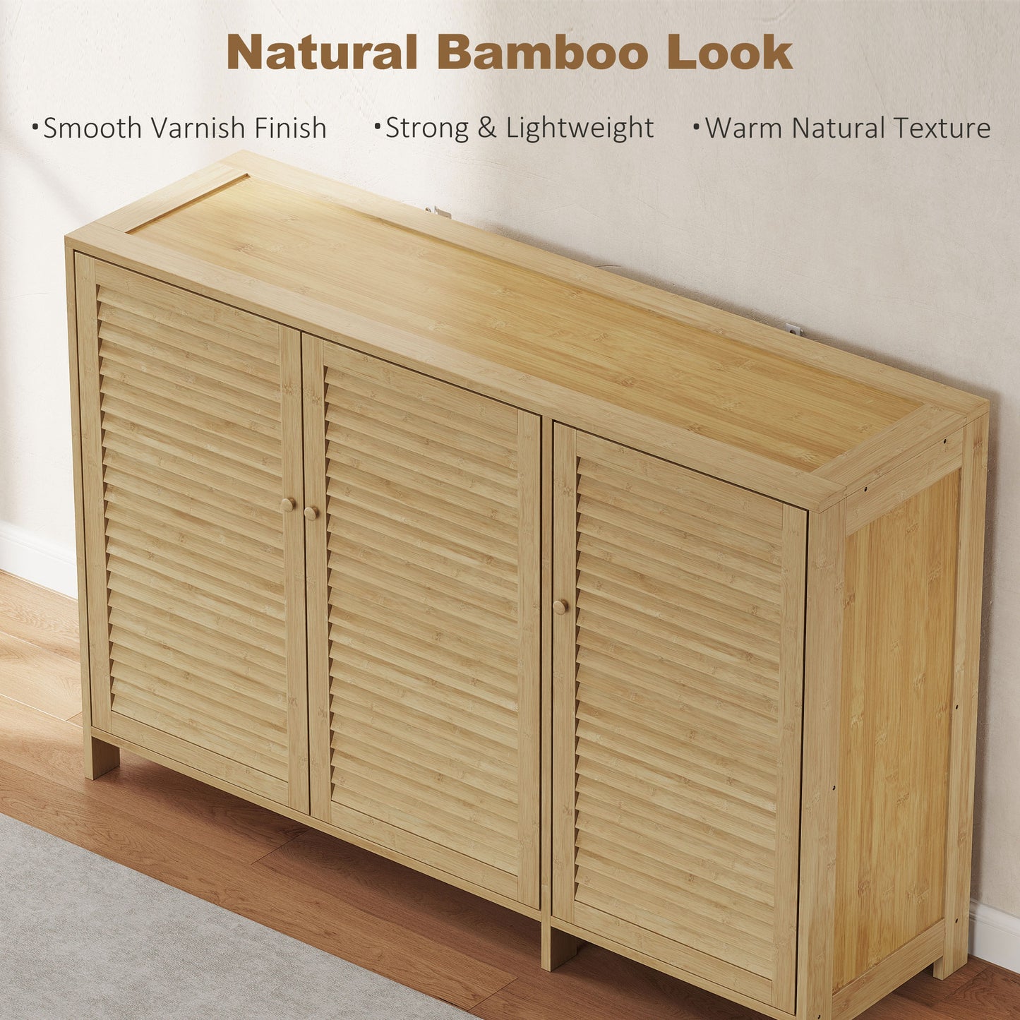 HOMCOM Bamboo Shoe Cabinet With Louvered Doors Natural Finish 18 Pair Shoe Storage With Adjustable Shelves For Hallway