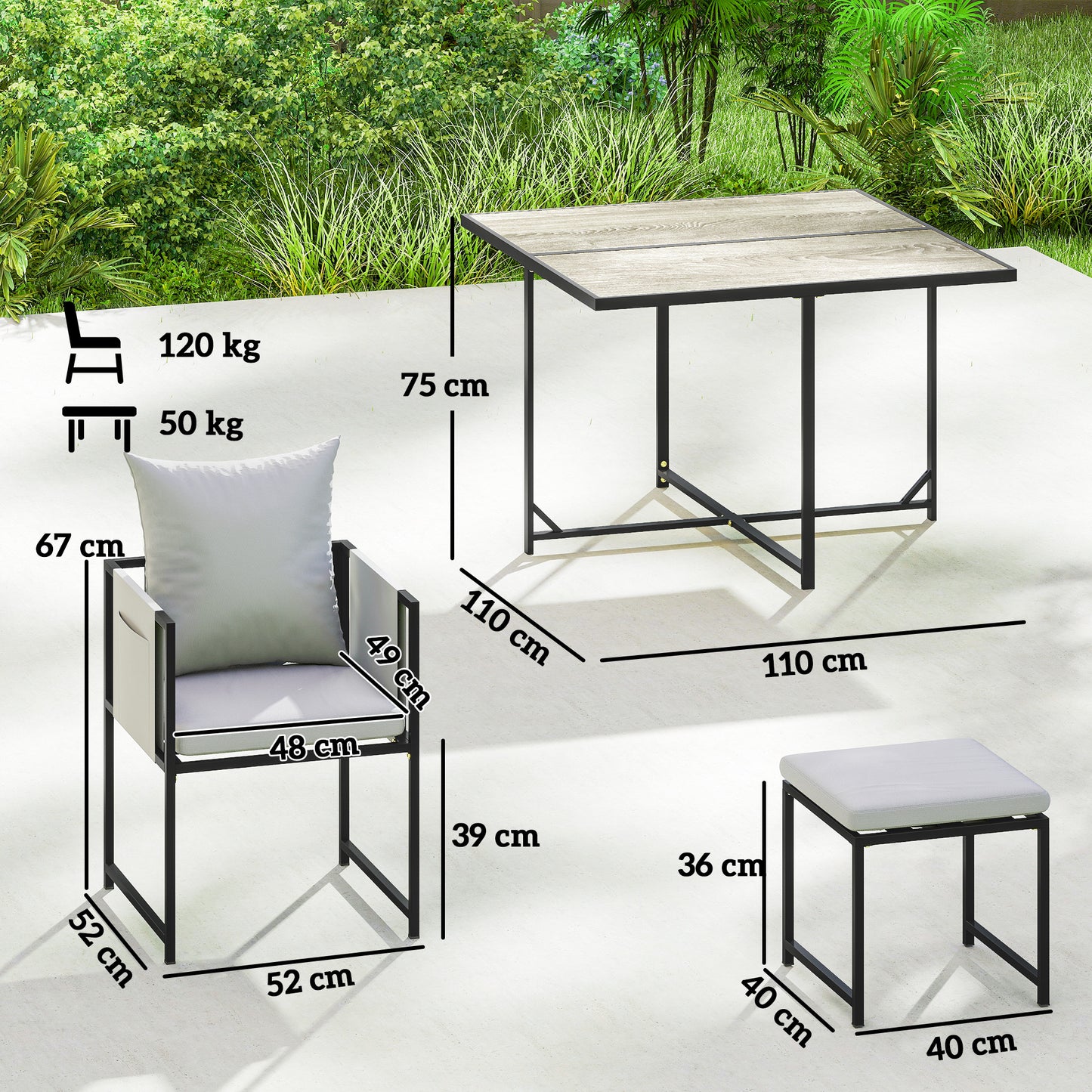 Outsunny Nine Piece Steel Frame Garden Dining Set With Cushioned Chairs And Stools Dark Grey For Outdoor Patio