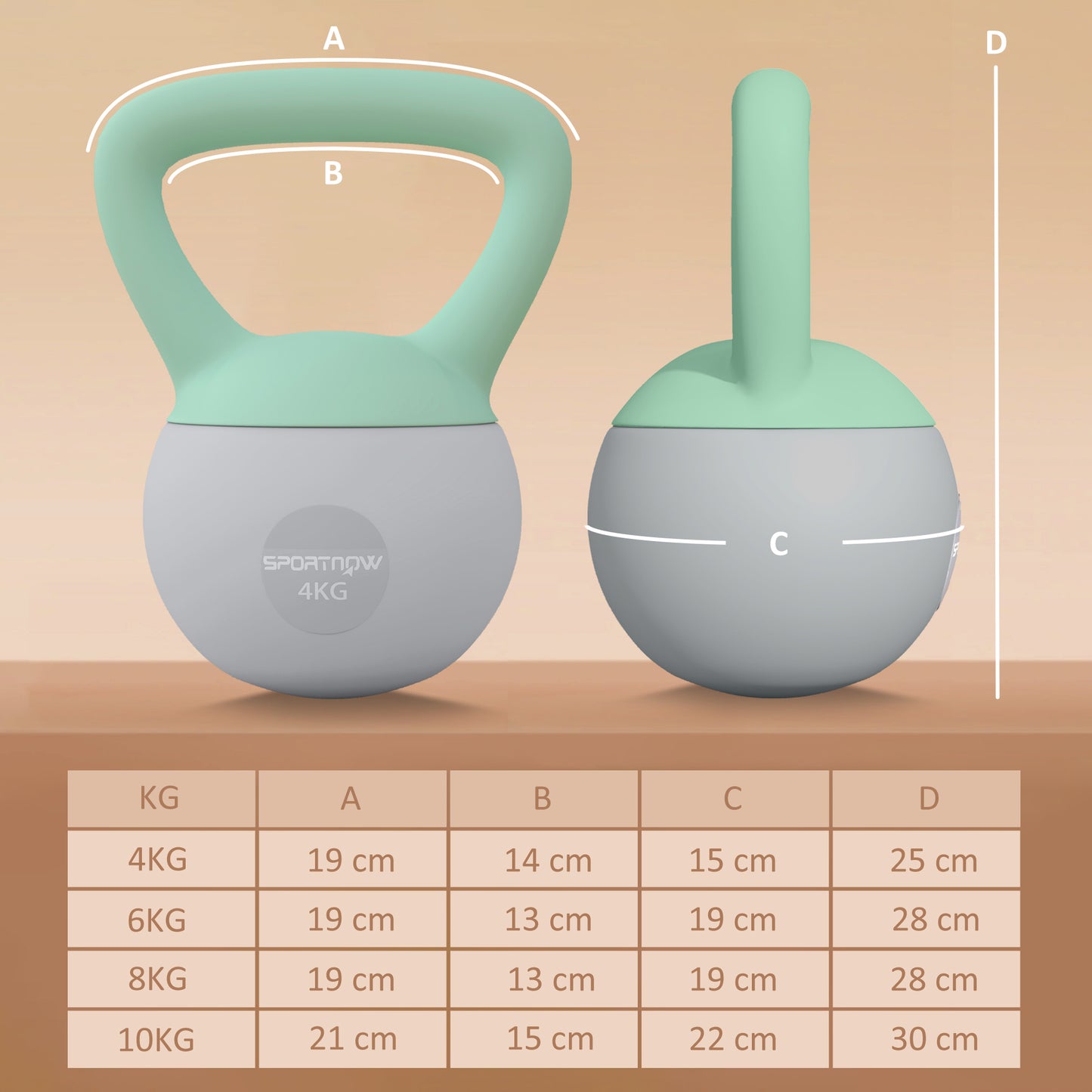 SPORTNOW Soft Kettlebell Set - 4kg, 6kg, 8kg, 10kg with Non-Slip Handle for Home Workouts and Strength Training - Grey and Green - ALL4U RETAILER LTD