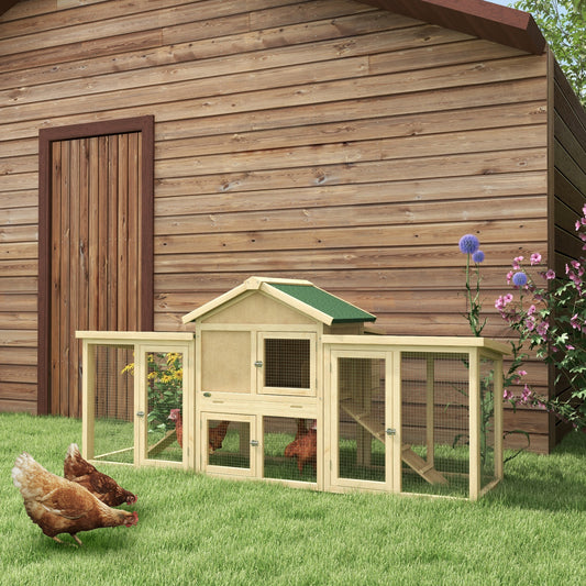 PawHut Spacious Wooden Chicken Coop with Run and Nesting Box for Happy Hens - 204 x 85 x 93cm - ALL4U RETAILER LTD