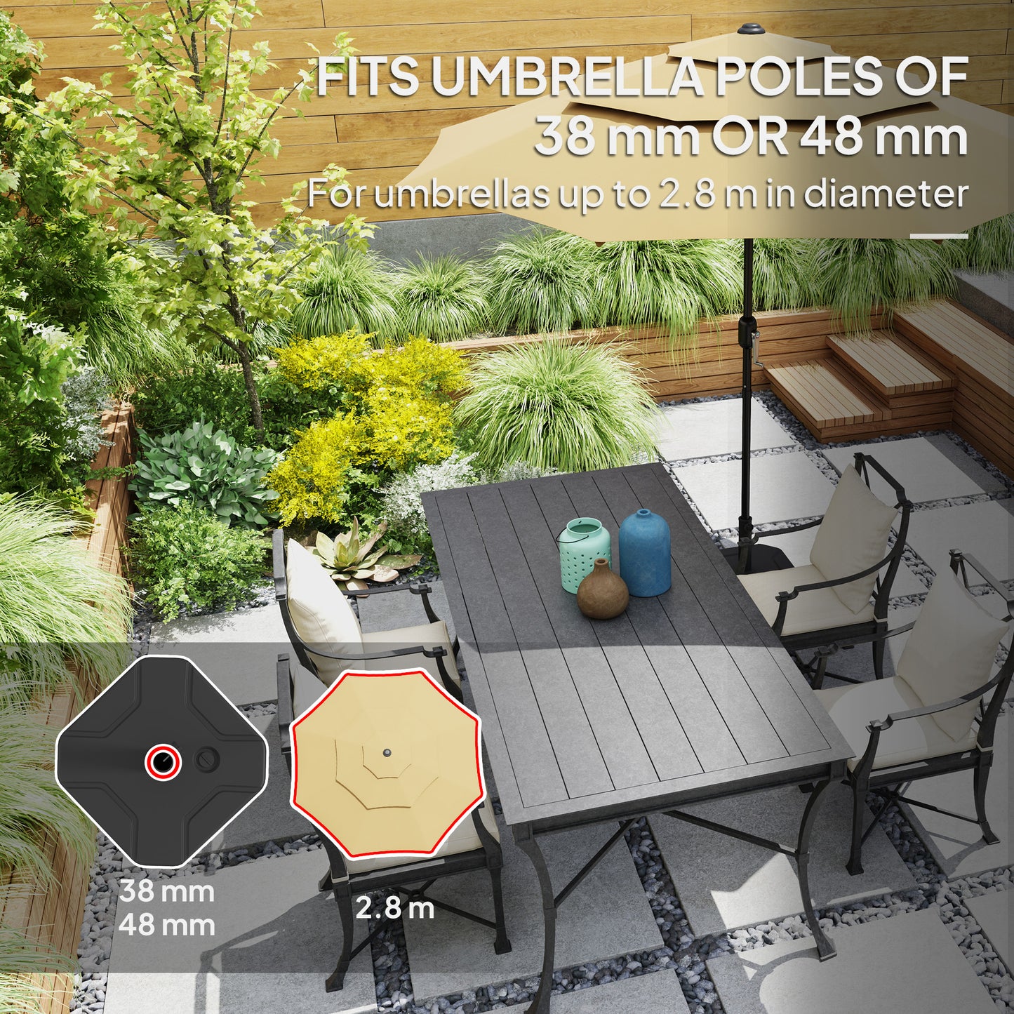 Outsunny Square Parasol Base Heavy Duty Umbrella Stand 25kg Sand Or 20kg Water Fill For 38 48mm Poles Black