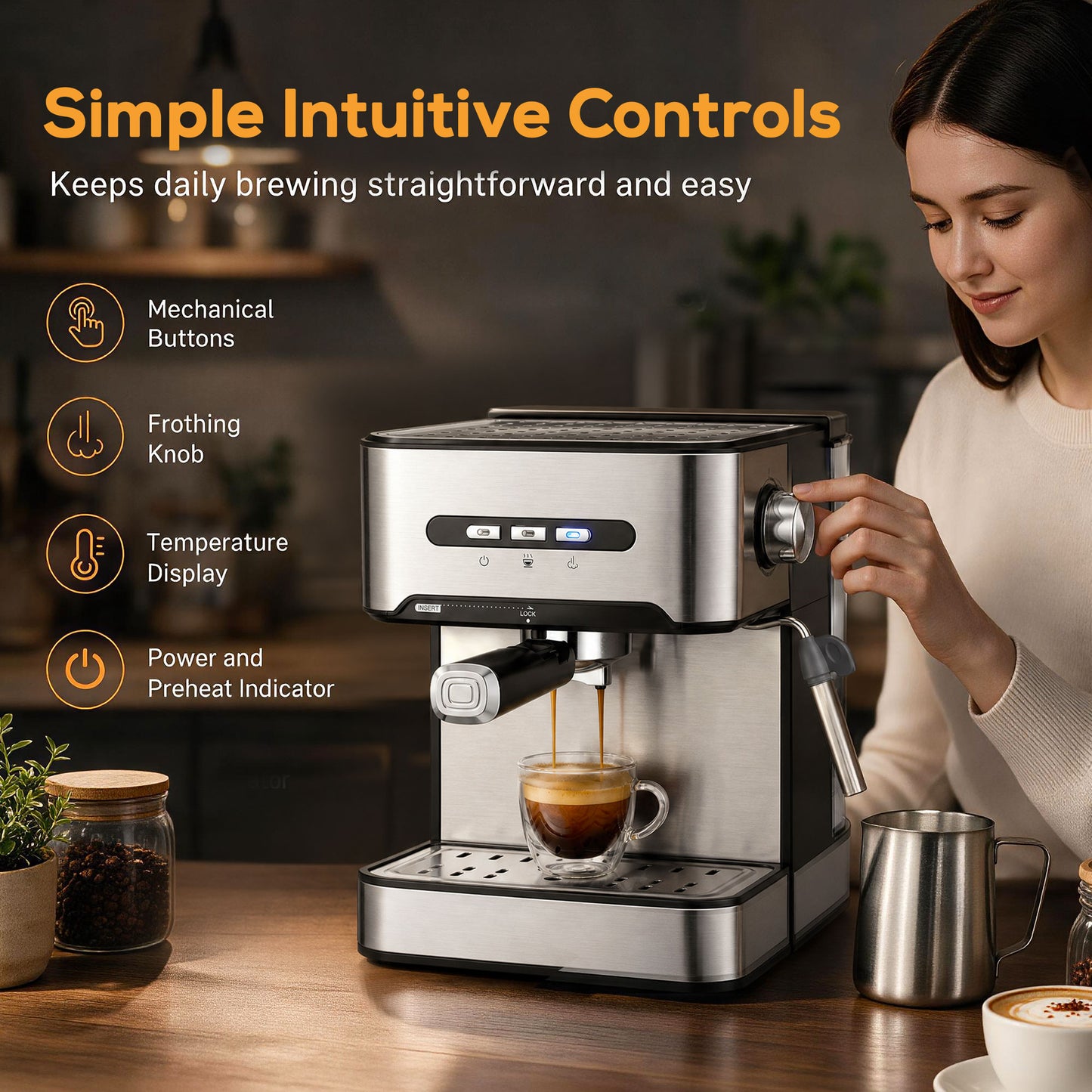 HOMCOM Espresso Machine 20 Bar Semi Automatic Cappuccino Coffee Maker With Frother Wand Black And Silver 1.6 L Water Tank