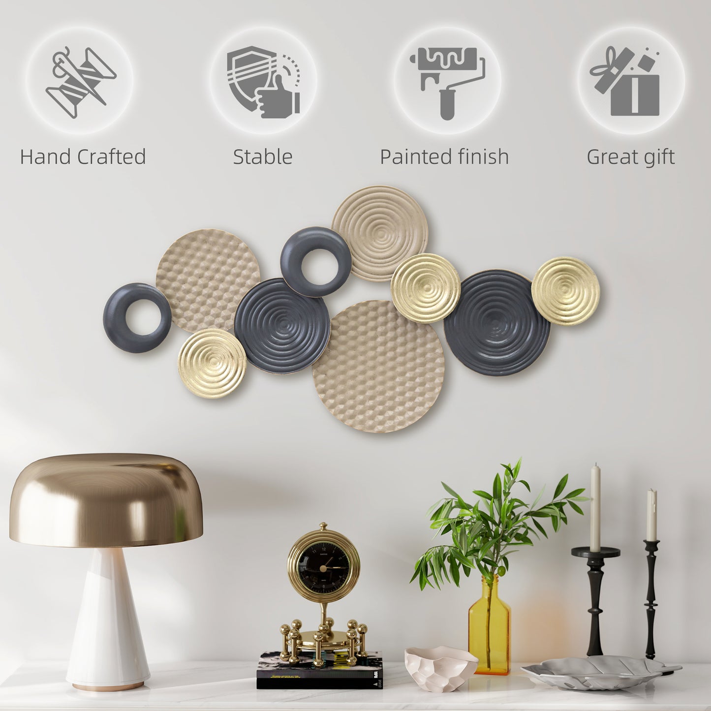 HOMCOM Metal Wall Art Modern Hanging Wall Decor With Multi Disc Design For Living Room Bedroom Dining Room