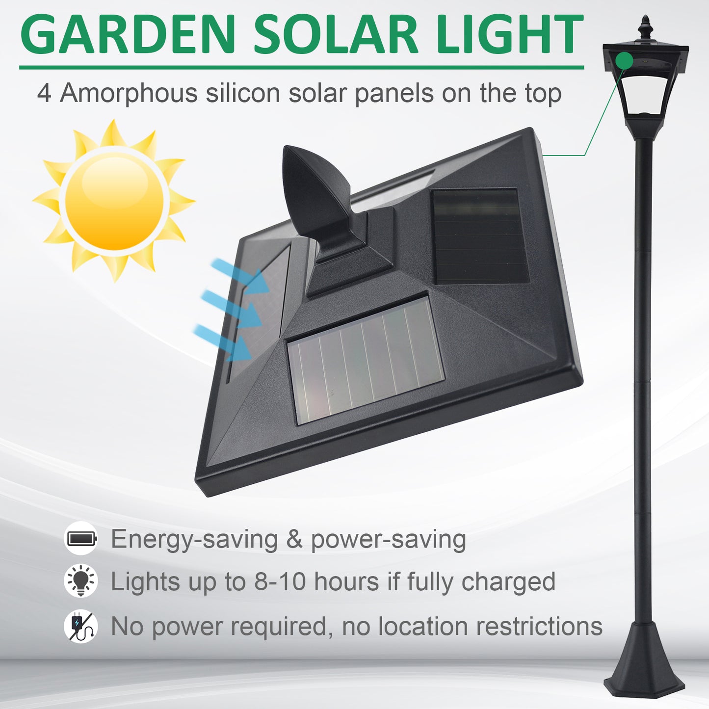 Outsunny Two Pack Garden Solar Post Lights With Sensor Dimmable LED Lantern Bollard Pathway Light 1.6M Tall Black
