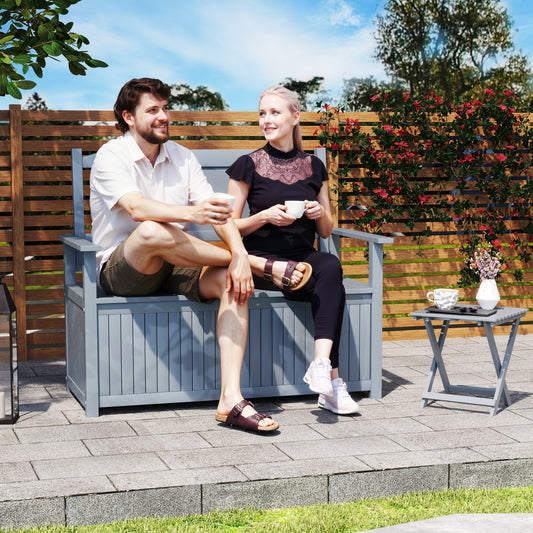 Outsunny Two Seater Wooden Storage Garden Bench With Hidden Underseat Storage Grey