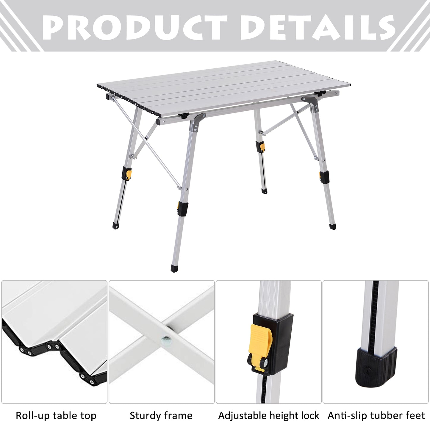 Outsunny Portable 3FT Aluminium Folding Picnic Table with Roll-Up Top and Carrying Bag - Ideal for Camping and BBQs - ALL4U RETAILER LTD