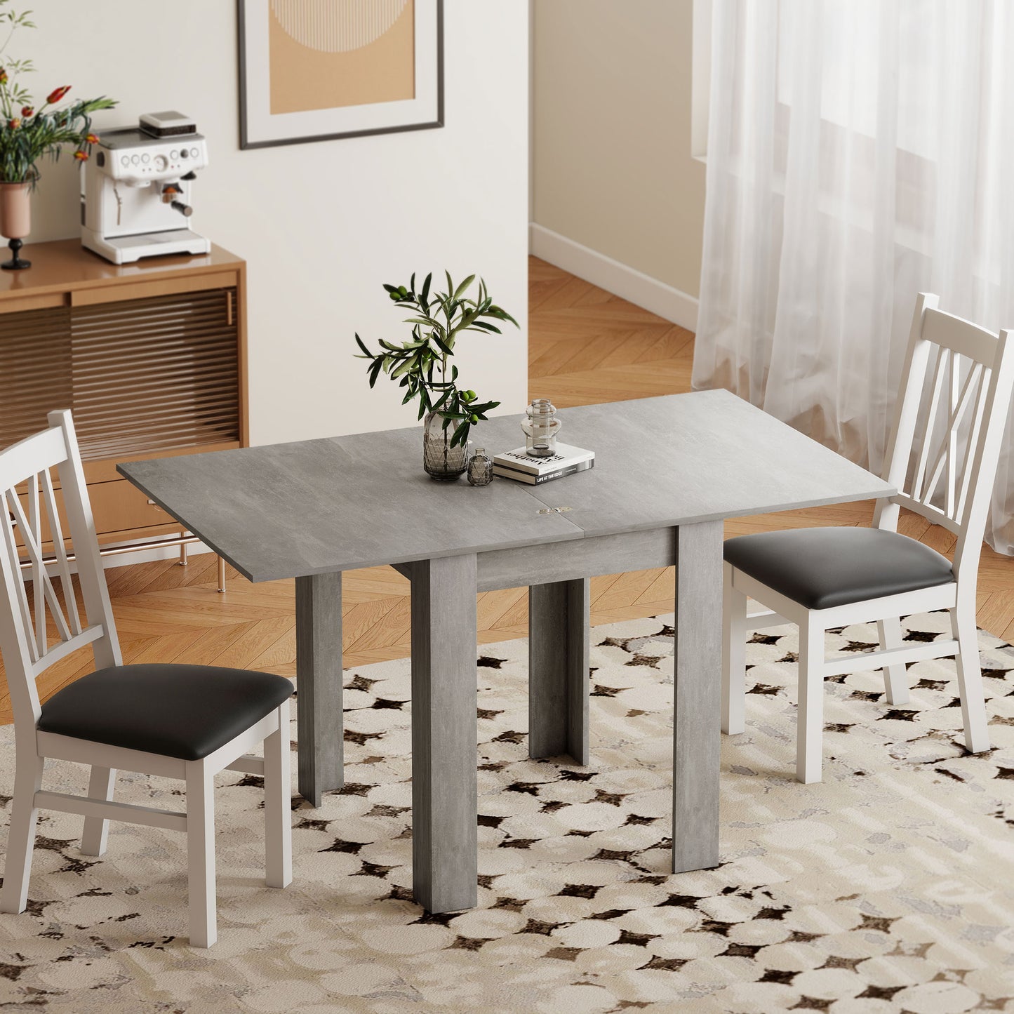 HOMCOM Extendable Folding Dining Table for 4 to 6 Guests, Rectangular Drop Leaf, 140 x 80 x 77.5 cm, Grey