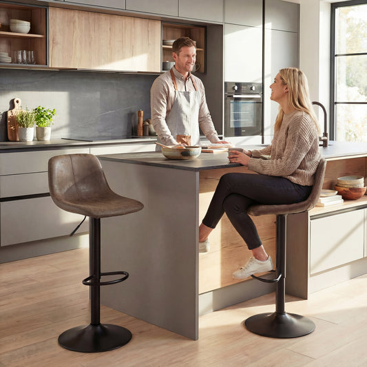HOMCOM Barstools Set Of 2 Swivel Barstools With Footrest Adjustable 60 To 82 Cm Brown For Kitchen Island Dining Room