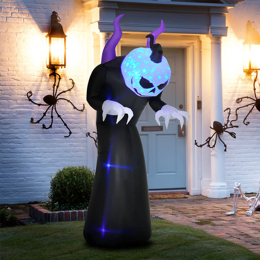 HOMCOM Inflatable 7ft Halloween Ghost with Horns - LED Outdoor Decoration with Flame Effect for Garden and Party Fun - ALL4U RETAILER LTD