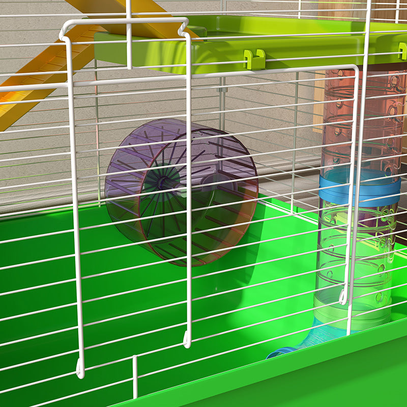 PawHut Spacious Hamster Habitat with Water Bottle, Exercise Wheel, and Fun Tubes - Green - ALL4U RETAILER LTD