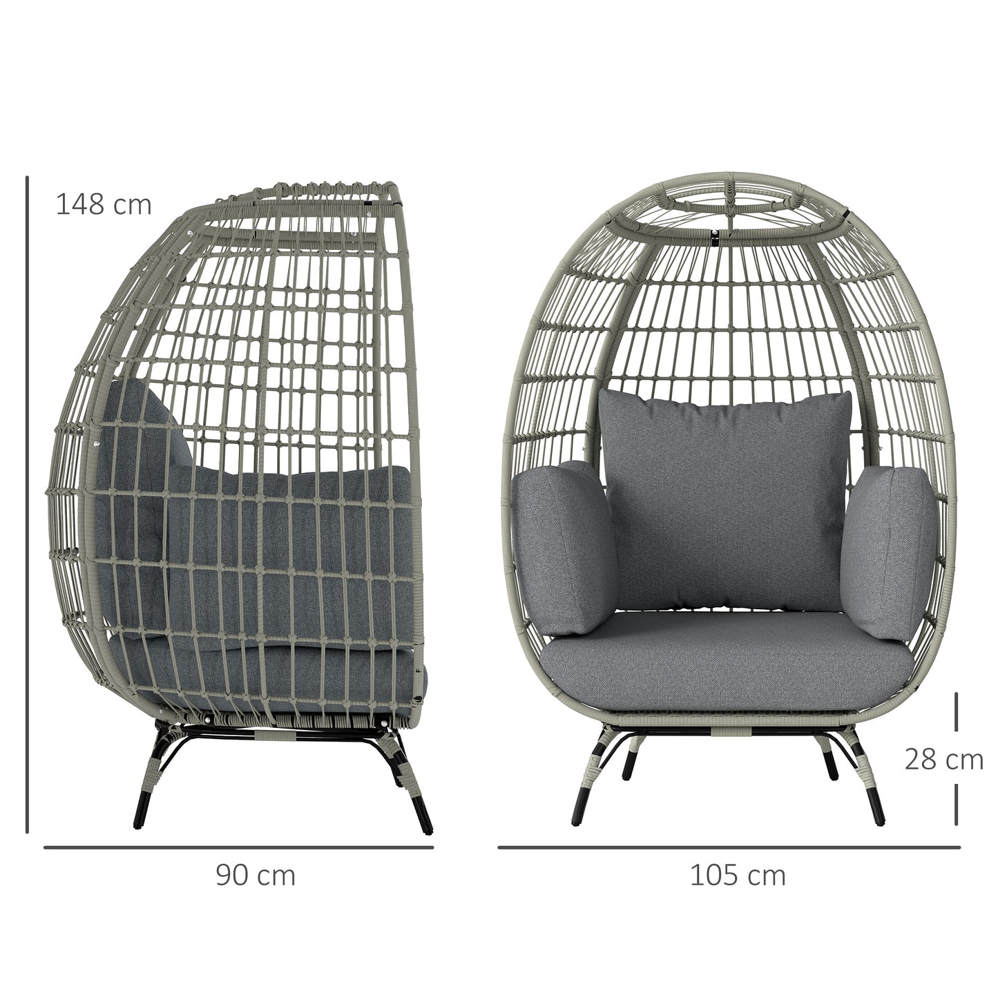 Outsunny Rattan Egg Chair With Cushions And Pillows Charcoal Grey Standing Indoor Outdoor Use