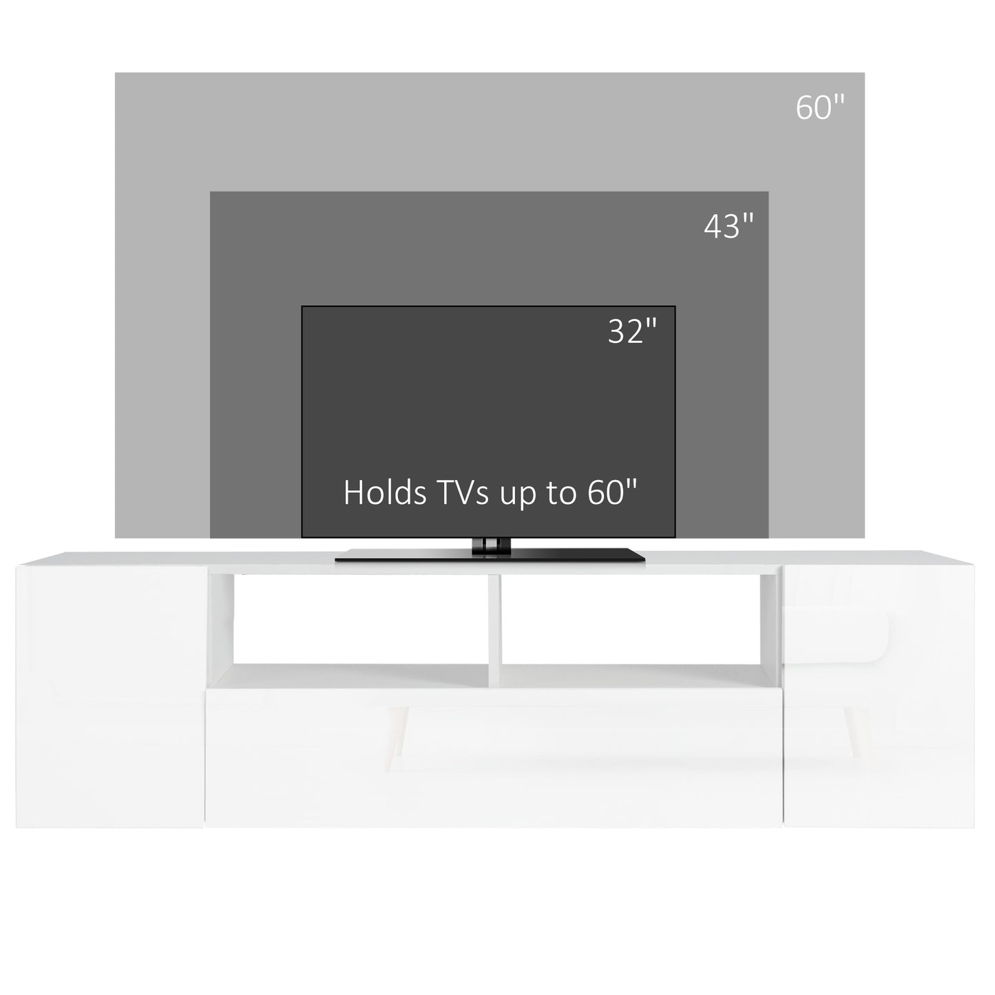 HOMCOM LED-Illuminated Modern TV Console with Storage - Glossy White Finish - ALL4U RETAILER LTD