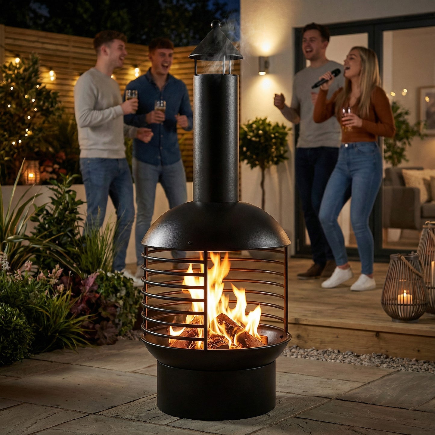 Outsunny Chimney Fire Pit Portable Wood Burning Outdoor Fireplace With Poker Charcoal Grid For Garden Patio Black