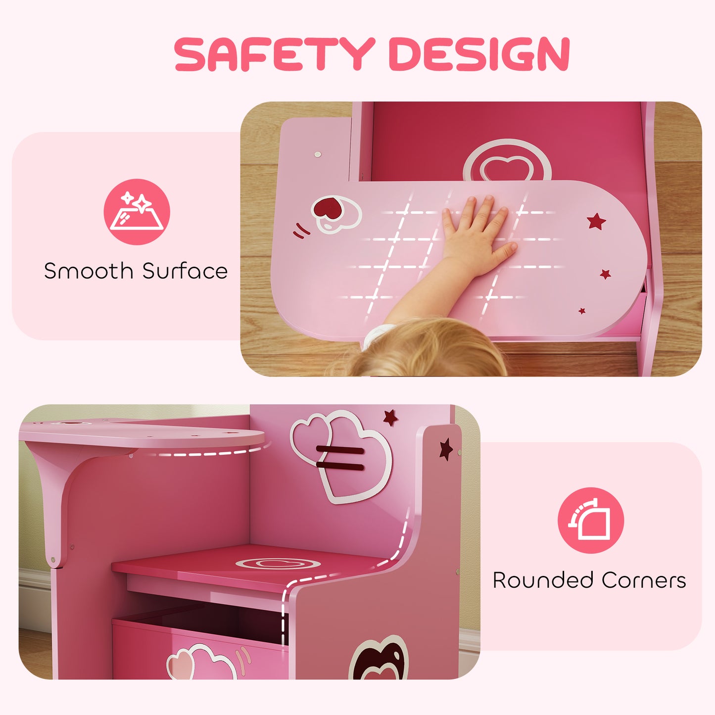 AIYAPLAY Kids Table and Chair Set With Storage Bins For Ages Three To Five Pink
