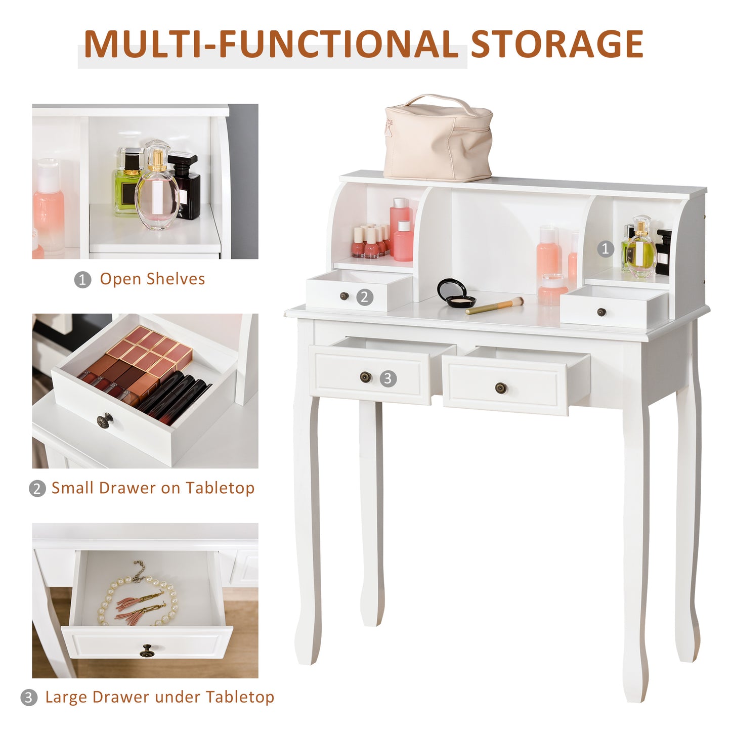 HOMCOM Elegant White Makeup Vanity Table with 4 Storage Drawers and Console Design - ALL4U RETAILER LTD