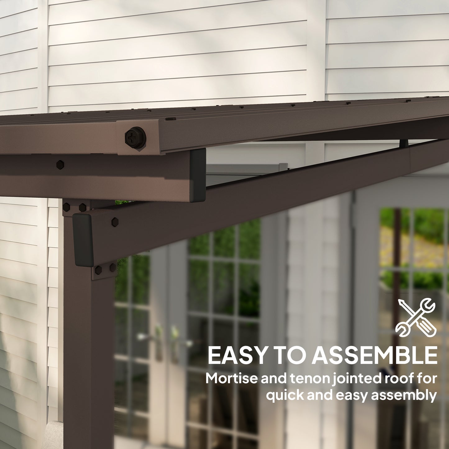 Outsunny 3x3m Garden Pergola With Waterproof Metal Roof Gazebo Wind Resistant Outdoor Sun Shade Easy Assembly