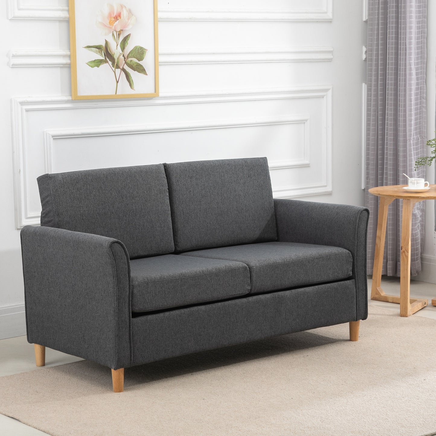 HOMCOM Compact Charcoal Grey Loveseat Sofa with Armrests for Living Room - ALL4U RETAILER LTD