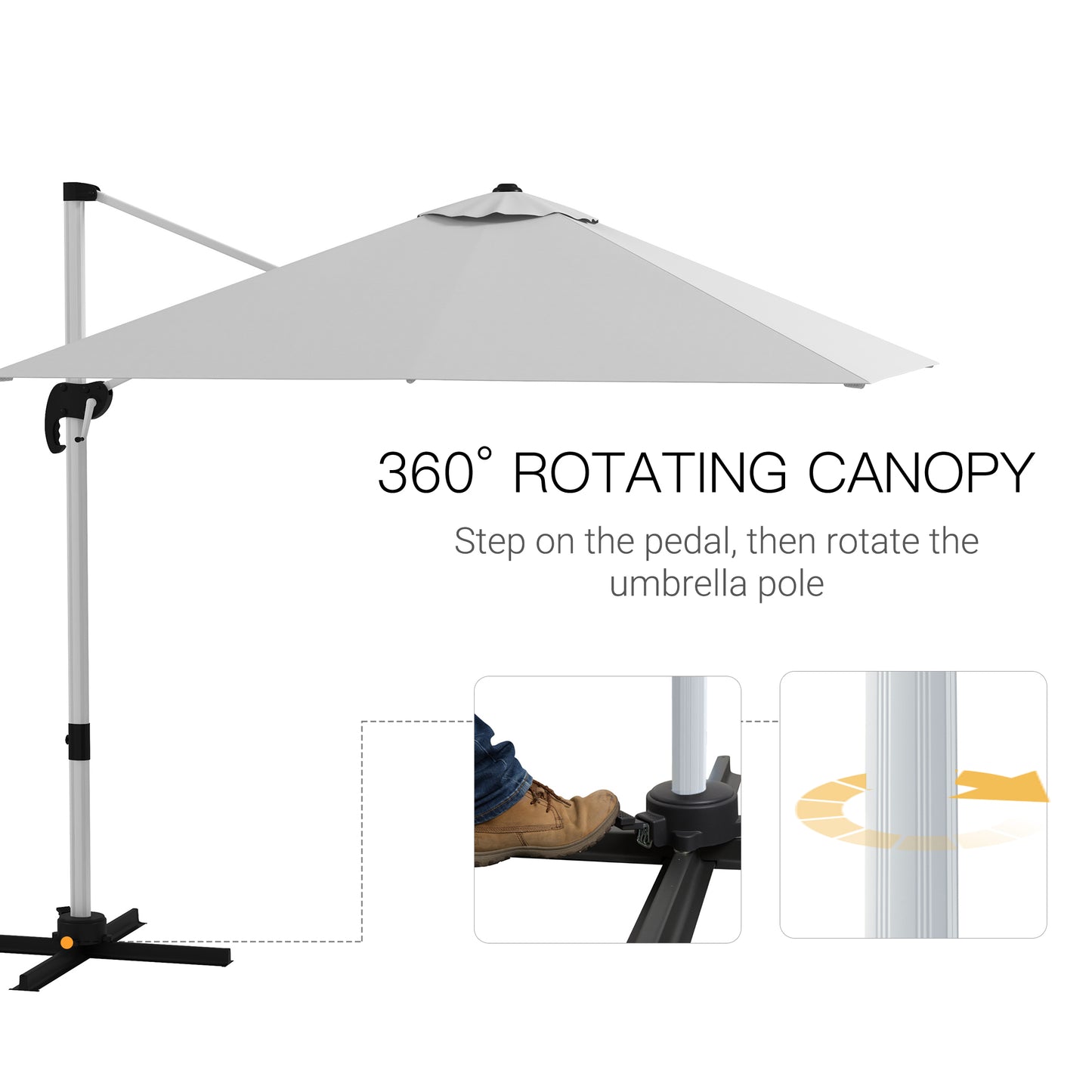 Outsunny 3m x 3m Adjustable Square Cantilever Umbrella with 360° Rotation and Aluminium Frame in White - ALL4U RETAILER LTD