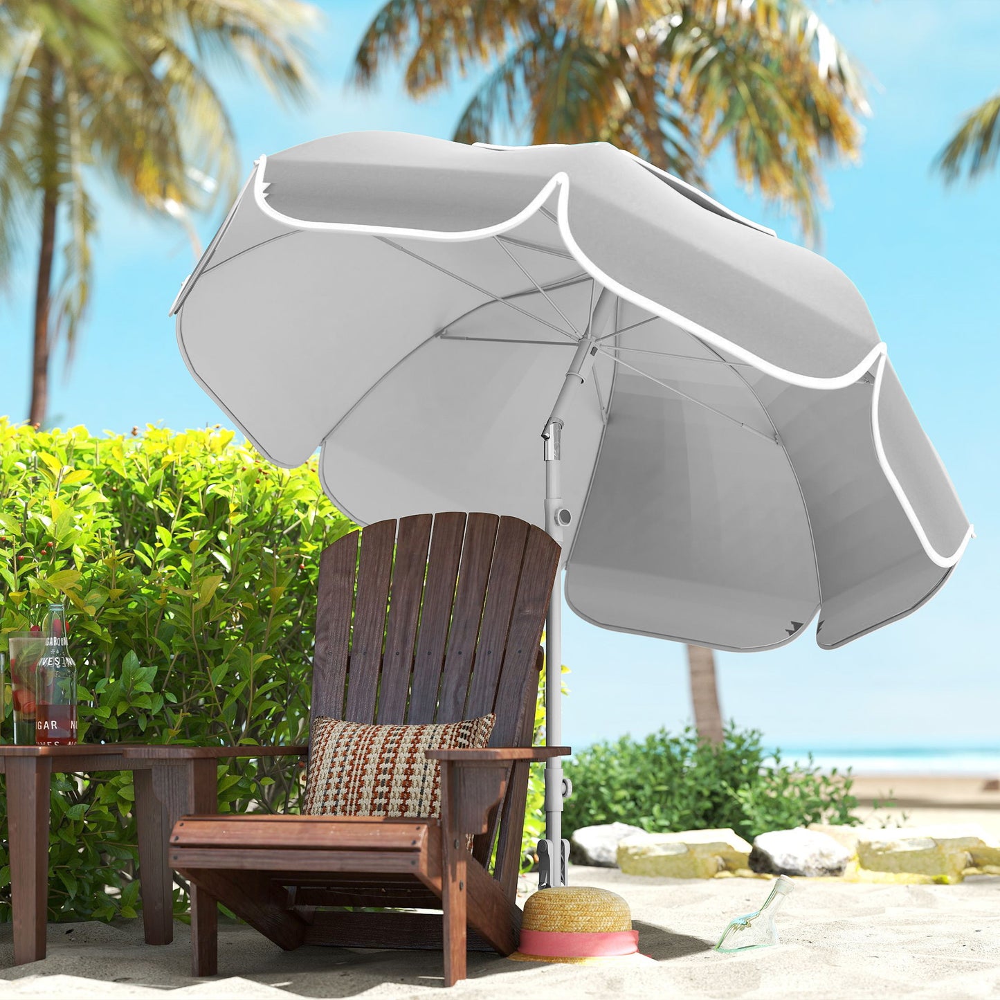 Outsunny Beach Umbrella Portable Sand Anchor With Carry Bag Adjustable Height Tilt UPF50 UV Protection Grey