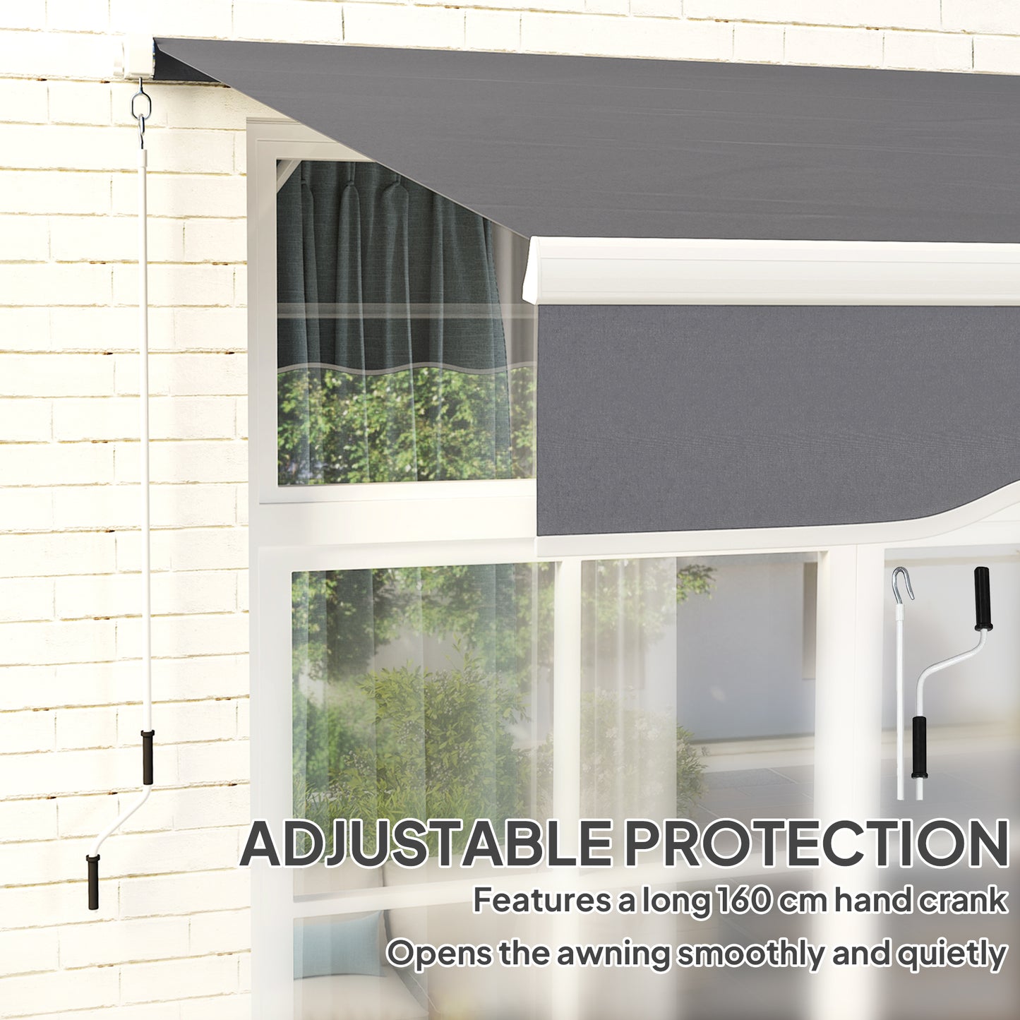 Outsunny 2 x 2.5m Manual Retractable Awning Dark Grey With 280gsm Polyester Canopy