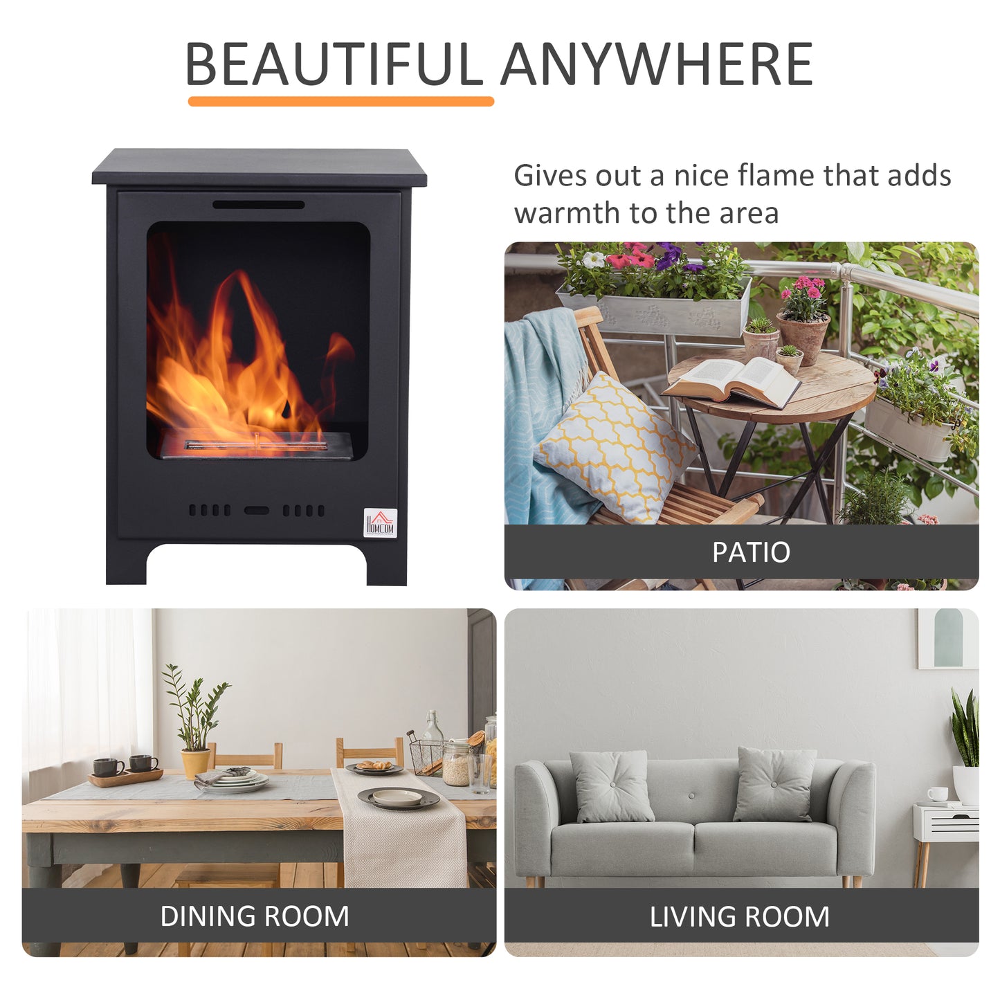 HOMCOM Black Freestanding Bioethanol Fireplace with 1.5L Tank and 3-Hour Burn Time for Indoor Use - ALL4U RETAILER LTD