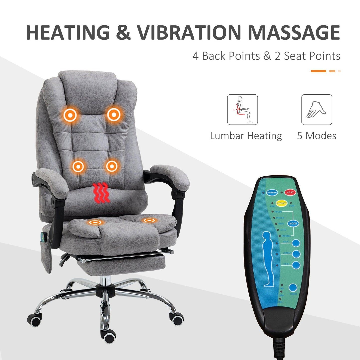 Vinsetto Heated Office Chair with Vibration Massage & Footrest - Grey - ALL4U RETAILER LTD