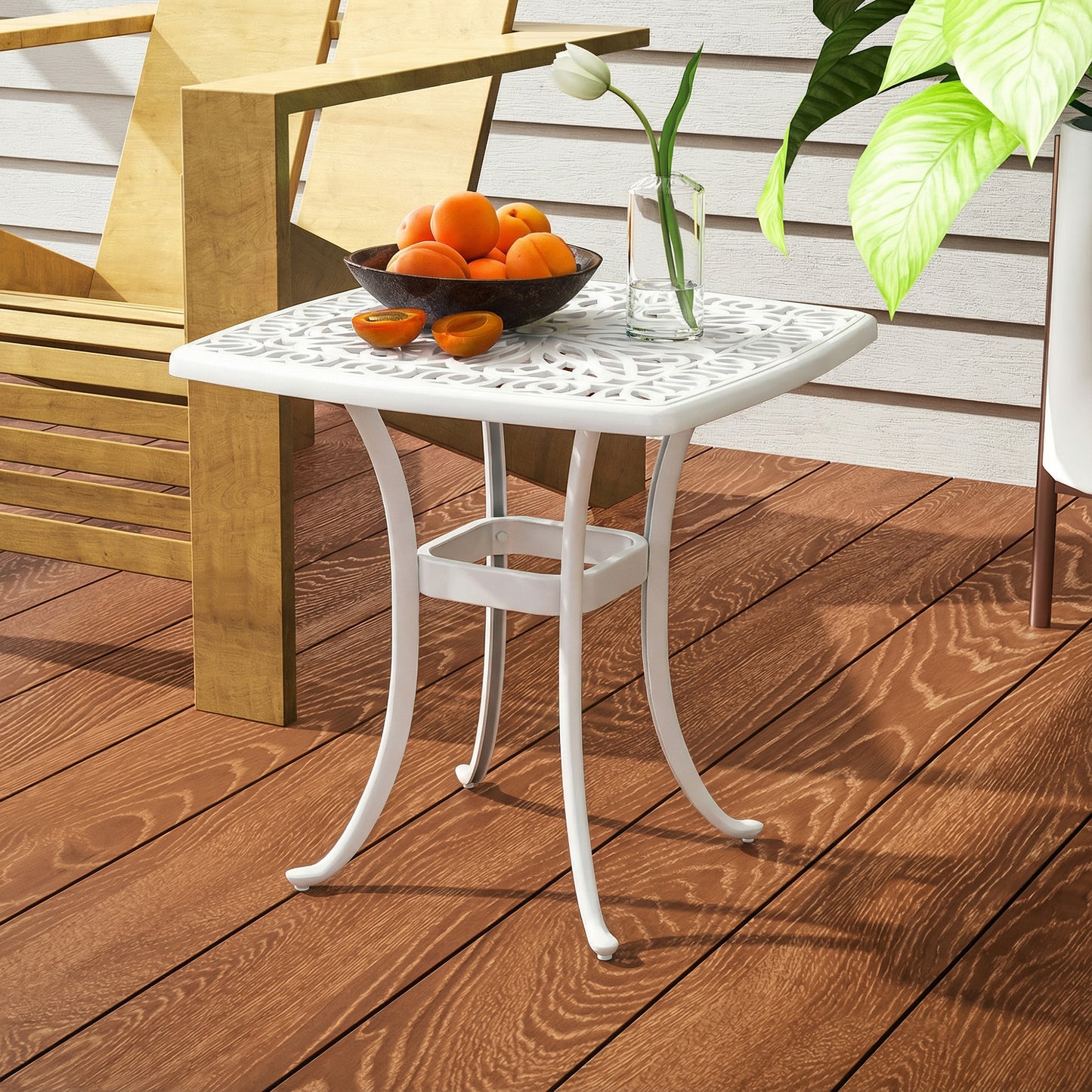 Outsunny Outdoor Cast Aluminium Patio End Table For Garden With 38mm Umbrella Hole And Anti Slip Foot Pads