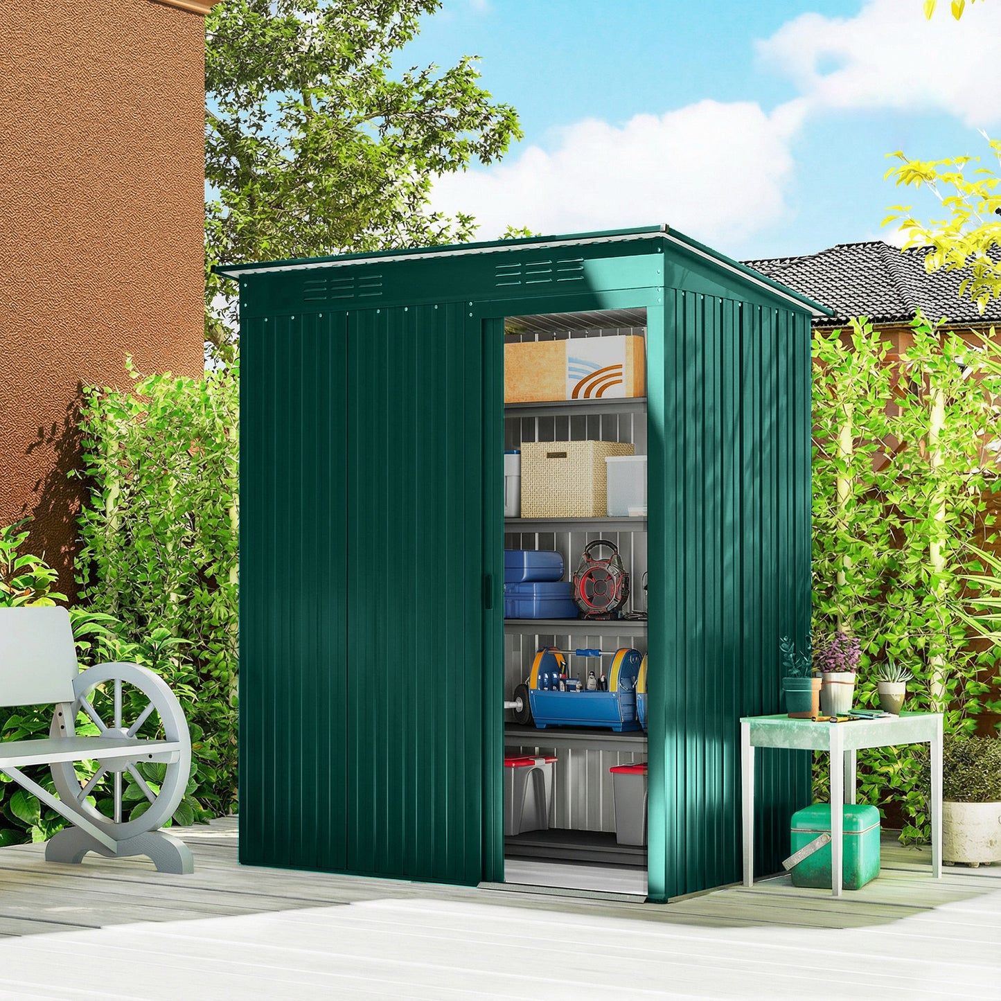 Outsunny 5x3.5ft Metal Garden Storage Shed With Easy Assembly And 2 Pairs Of Gloves Waterproof Outdoor Shed Green