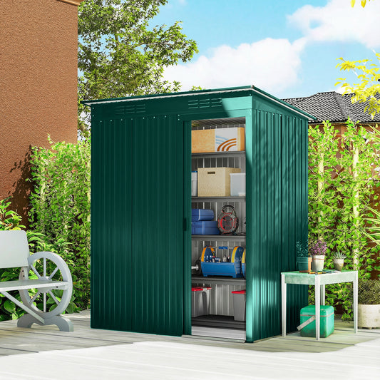 Outsunny 5x3.5ft Metal Garden Storage Shed With Easy Assembly And 2 Pairs Of Gloves Waterproof Outdoor Shed Green