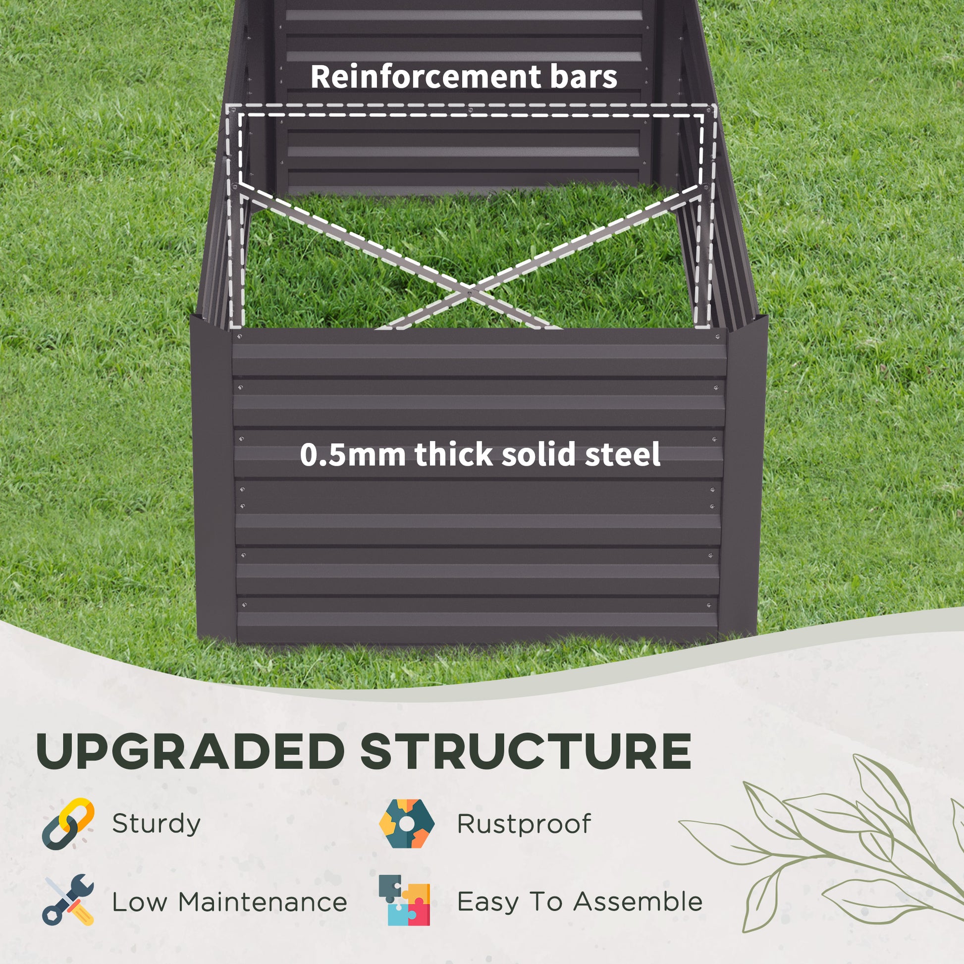 Outsunny Set of 2 Dark Grey Galvanised Steel Raised Garden Beds for Vegetables, Plants, and Herbs, 180 x 90 x 59 cm - ALL4U RETAILER LTD