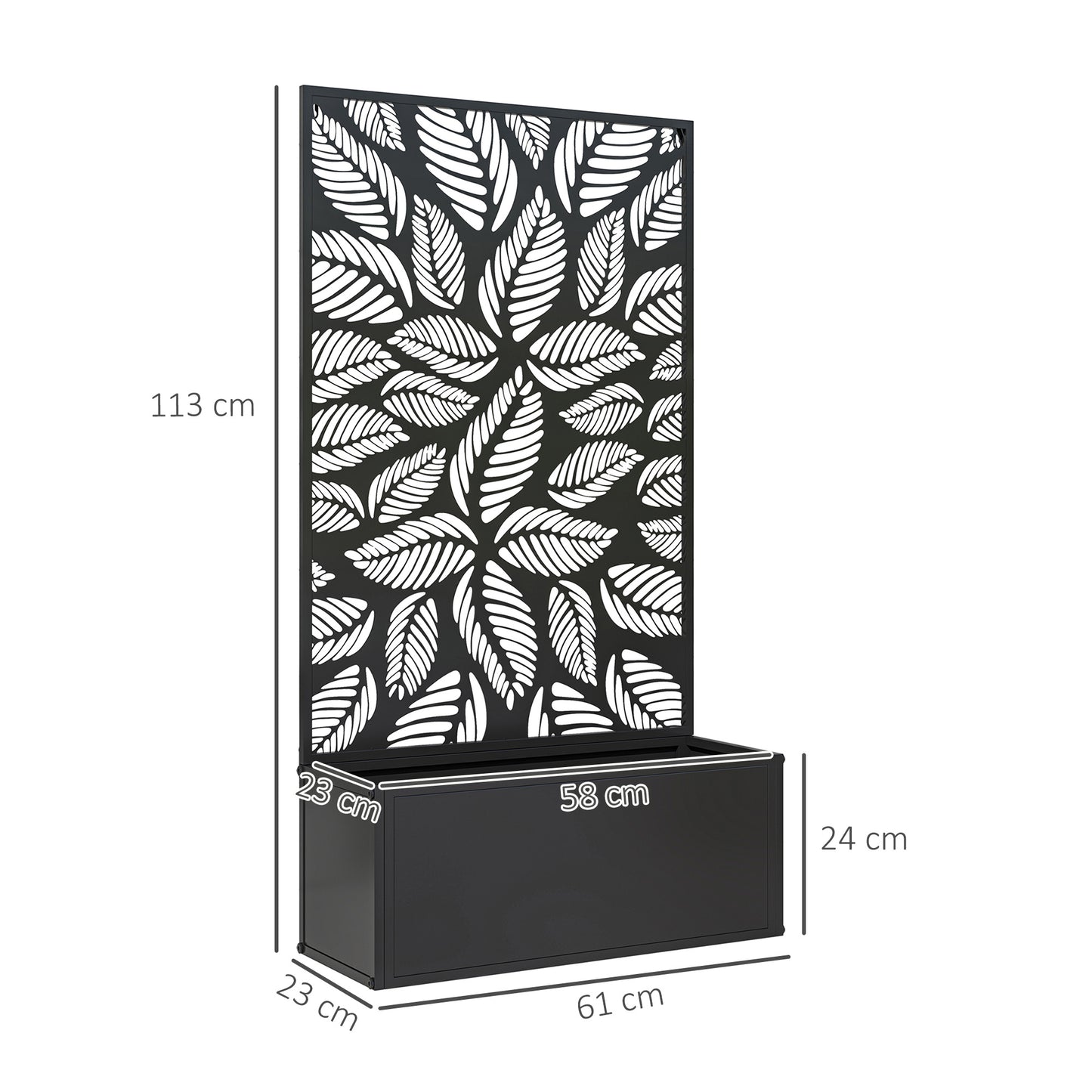 Outsunny Outdoor Metal Planter With Back Trellis Black Powder Coated Garden Box 32L