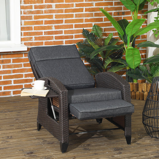 OutsunnyAdjustable Grey Rattan Recliner Chair with Cushion, Side Table, and Footrest - ALL4U RETAILER LTD