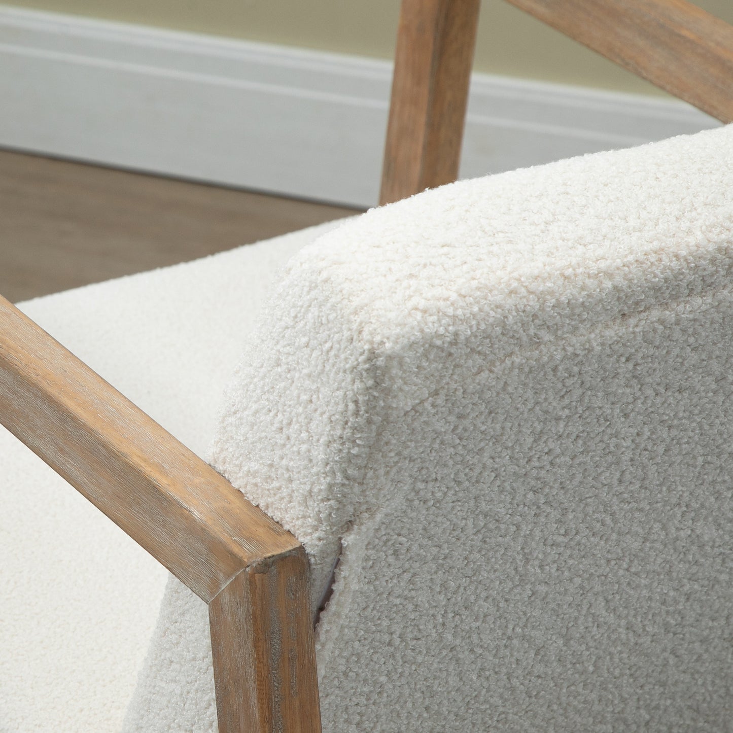 HOMCOM Rocking Chair Upholstered Armchair with Cushion and Wood Base for Living Room and Bedroom Cream White