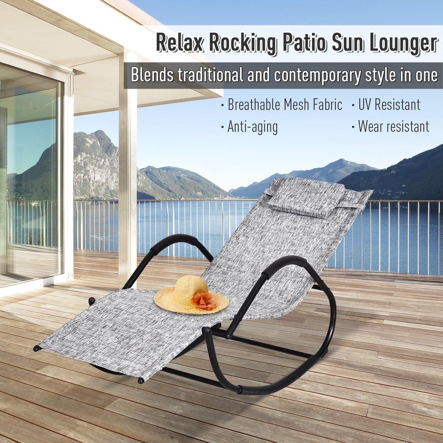 Outsunny Zero Gravity Rocking Chair - Grey - ALL4U RETAILER LTD