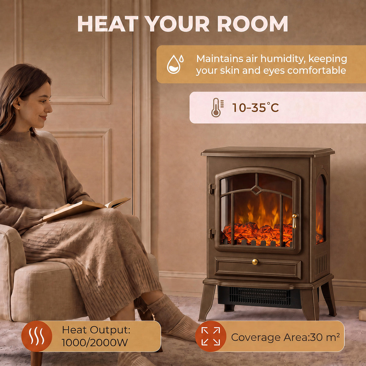 Homcom Electric Fireplace Stove 3 Sided Freestanding Heater with 3D Flame