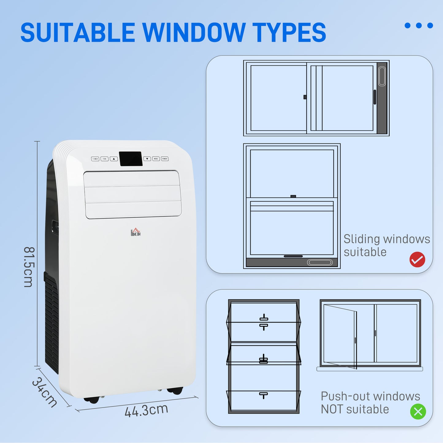 HOMCOM 12000 BTU 3-in-1 Portable Air Conditioner with Dehumidifier, Cooling Fan, Remote Control, and LED Display for Spaces up to 28m² - ALL4U RETAILER LTD