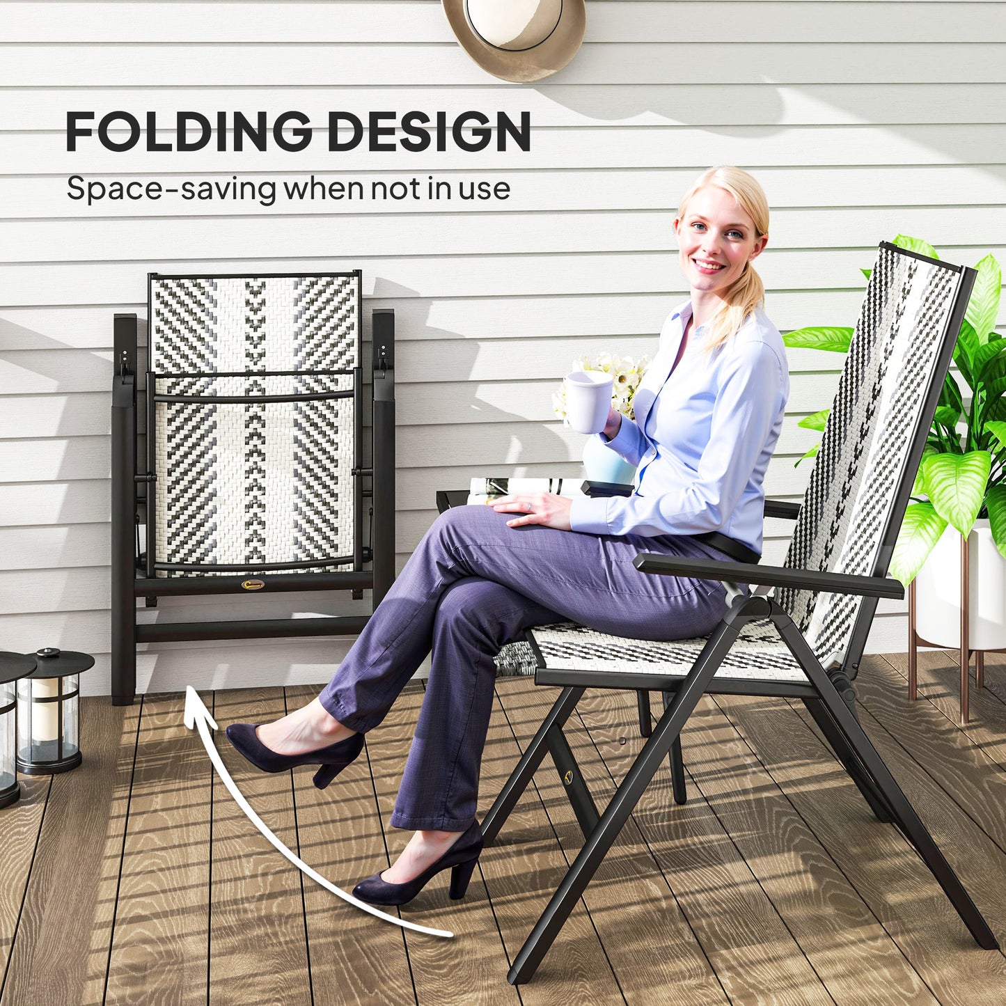 Outsunny Set Of Two Grey Rattan Reclining Garden Chairs With Adjustable Backrests