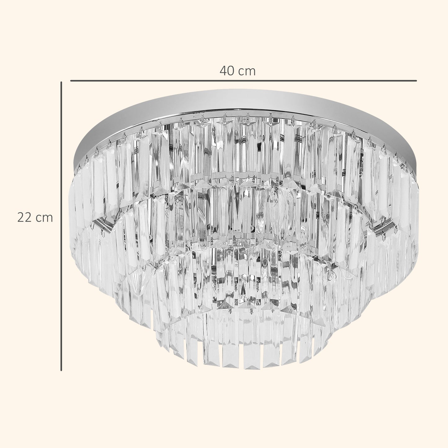 HOMCOM 2 Pack Crystal Ceiling Lights Chandeliers Pendant Lamps 7 Lights E14 Fittings for Living Room Bedroom Silver