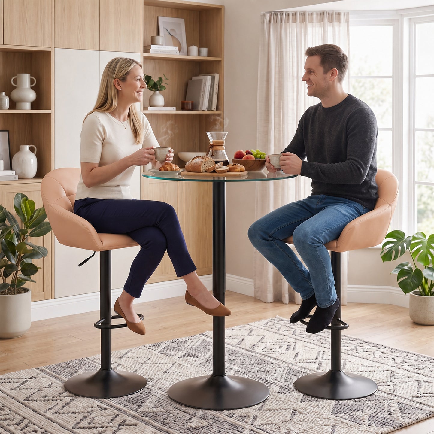 Homcom Adjustable Bar Stools Set Of 2 Swivel Counter Height Brown
